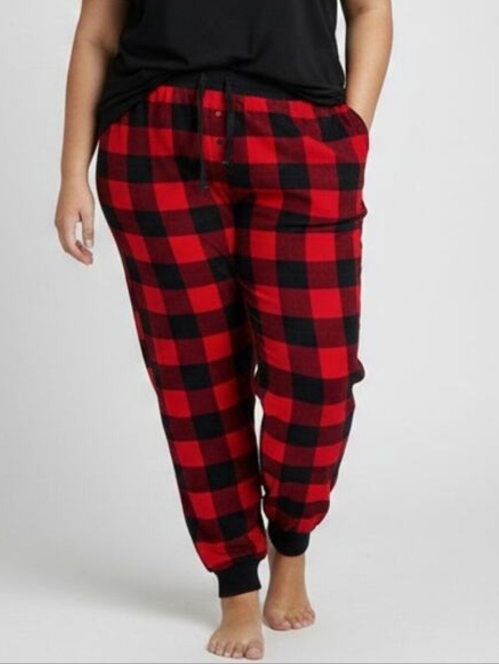 Stars Above Red and Black Buffalo Plaid Flannel Jogger Pajamas